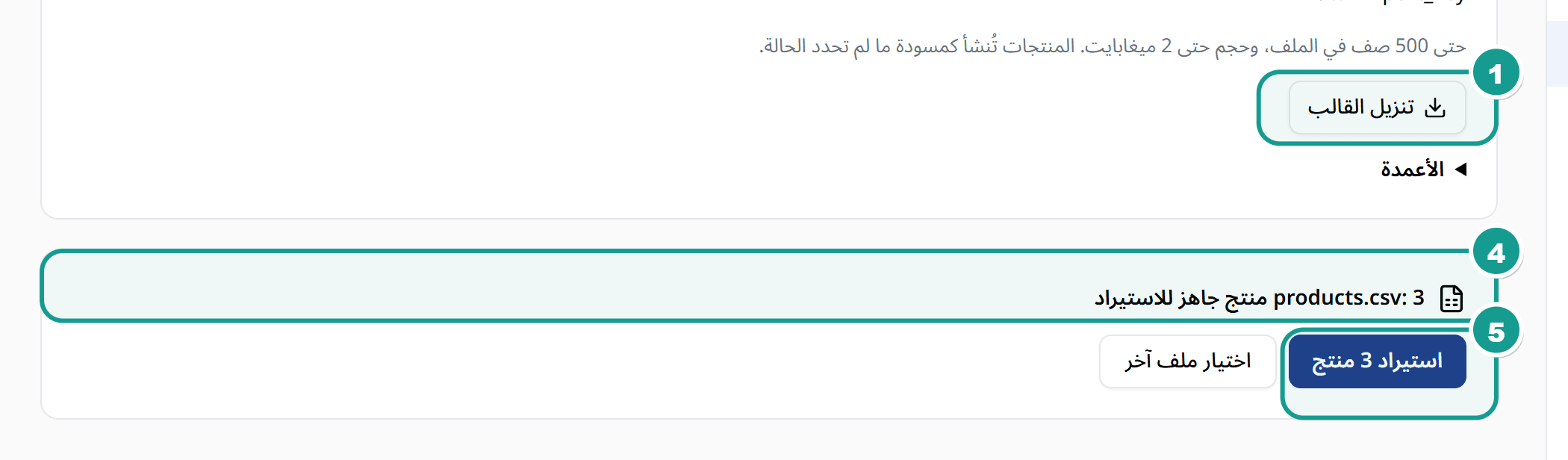 ملخّص الاستيراد قبل تأكيد استيراد المنتجات